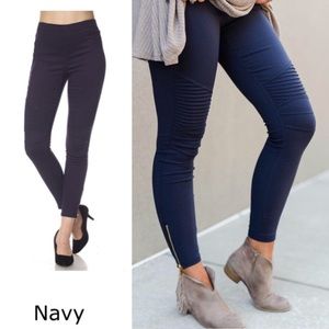 Navy moto jeggings with w/ ankle zippers